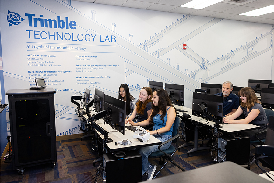 Civil engineering students in LMU Trimble Technology Lab